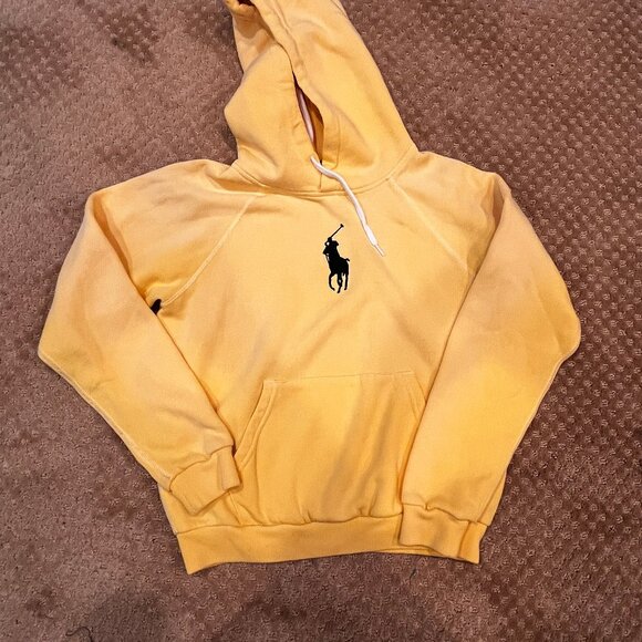Polo Ralph Lauren Women's Big Pony Fleece Hoodie Yellow Sweatshirt Size M Fitted - Picture 1 of 10
